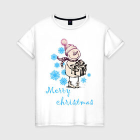 Женская футболка хлопок с принтом NewYear (2) в Екатеринбурге, 100% хлопок | прямой крой, круглый вырез горловины, длина до линии бедер, слегка спущенное плечо | 2012 | new year | год дракона | нг | новогодний | новый 2012 | новый год | подарок | снеговик | снеговичок | снежинки