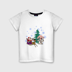 Детская футболка хлопок с принтом NewYear в Екатеринбурге, 100% хлопок | круглый вырез горловины, полуприлегающий силуэт, длина до линии бедер | 2012 | new year | год дракона | дед мороз | елка | нг | новогодний | новый 2012 | новый год | олень | сани | санта | санта клаус | снеговик