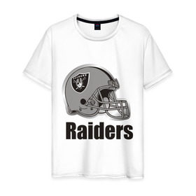 Мужская футболка хлопок с принтом Raiders (2) в Екатеринбурге, 100% хлопок | прямой крой, круглый вырез горловины, длина до линии бедер, слегка спущенное плечо. | Тематика изображения на принте: freeride | raiders | райдер | райдеры | фрирайд | шлем