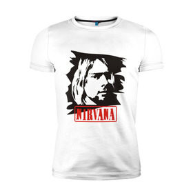 Мужская футболка премиум с принтом Nirvana (Курт Кобейн) в Екатеринбурге, 92% хлопок, 8% лайкра | приталенный силуэт, круглый вырез ворота, длина до линии бедра, короткий рукав | heavy metal | kurt cobain | nirvana | rock | trash metal | квартет | курт кобейн | легендарный рок музыкант | нирвана | рок | рок группа | рок группы | трэш метал | хеви метал