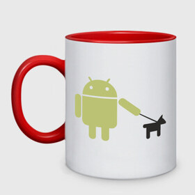 Кружка двухцветная с принтом Android с собакой в Екатеринбурге, керамика | объем — 330 мл, диаметр — 80 мм. Цветная ручка и кайма сверху, в некоторых цветах — вся внутренняя часть | android | админу | андроид | прикольные | собака