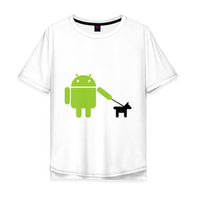 Мужская футболка хлопок Oversize с принтом Android с собакой в Екатеринбурге, 100% хлопок | свободный крой, круглый ворот, “спинка” длиннее передней части | android | админу | андроид | прикольные | собака