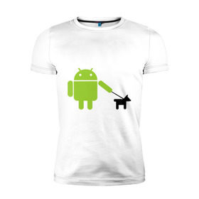 Мужская футболка премиум с принтом Android с собакой в Екатеринбурге, 92% хлопок, 8% лайкра | приталенный силуэт, круглый вырез ворота, длина до линии бедра, короткий рукав | android | админу | андроид | прикольные | собака