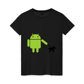 Женская футболка хлопок с принтом Android с собакой в Екатеринбурге, 100% хлопок | прямой крой, круглый вырез горловины, длина до линии бедер, слегка спущенное плечо | android | админу | андроид | прикольные | собака