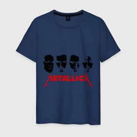 Мужская футболка хлопок с принтом Metallica (Лица) в Екатеринбурге, 100% хлопок | прямой крой, круглый вырез горловины, длина до линии бедер, слегка спущенное плечо. | металлика