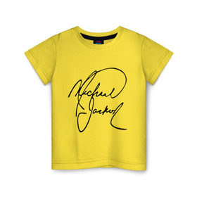 Детская футболка хлопок с принтом Michael Jackson (автограф) в Екатеринбурге, 100% хлопок | круглый вырез горловины, полуприлегающий силуэт, длина до линии бедер | Тематика изображения на принте: майкл джексон