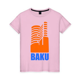 Женская футболка хлопок с принтом Баку в Екатеринбурге, 100% хлопок | прямой крой, круглый вырез горловины, длина до линии бедер, слегка спущенное плечо | azerbaijan | baku | баку | баку  «гыз галасы»   «девичья башня»азербайджан