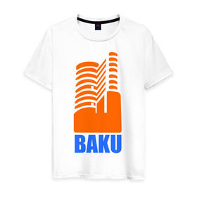 Мужская футболка хлопок с принтом Баку в Екатеринбурге, 100% хлопок | прямой крой, круглый вырез горловины, длина до линии бедер, слегка спущенное плечо. | azerbaijan | baku | баку | баку  «гыз галасы»   «девичья башня»азербайджан