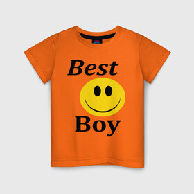 Детская футболка хлопок с принтом Best Boy в Екатеринбурге, 100% хлопок | круглый вырез горловины, полуприлегающий силуэт, длина до линии бедер | best | boy | лучший пареньсмайл | смайлик | улыбка | улыбочка