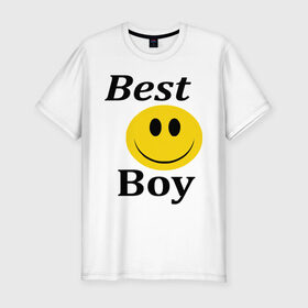 Мужская футболка премиум с принтом Best Boy в Екатеринбурге, 92% хлопок, 8% лайкра | приталенный силуэт, круглый вырез ворота, длина до линии бедра, короткий рукав | best | boy | лучший пареньсмайл | смайлик | улыбка | улыбочка