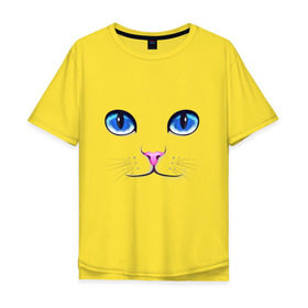 Мужская футболка хлопок Oversize с принтом Кошачьи глаза в Екатеринбурге, 100% хлопок | свободный крой, круглый ворот, “спинка” длиннее передней части | cat | глаза | глаза кошки | кот | котенок | котэ | кошак | кошка | кошки