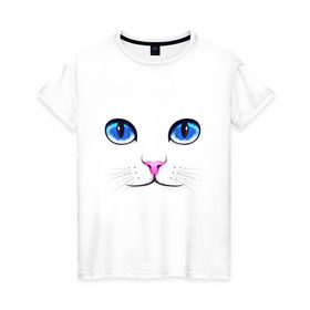 Женская футболка хлопок с принтом Кошачьи глаза в Екатеринбурге, 100% хлопок | прямой крой, круглый вырез горловины, длина до линии бедер, слегка спущенное плечо | cat | глаза | глаза кошки | кот | котенок | котэ | кошак | кошка | кошки