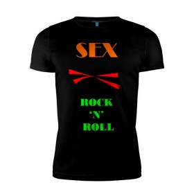 Мужская футболка премиум с принтом Sex, пельмени and rock`n`roll в Екатеринбурге, 92% хлопок, 8% лайкра | приталенный силуэт, круглый вырез ворота, длина до линии бедра, короткий рукав | Тематика изображения на принте: хиппи