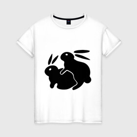 Женская футболка хлопок с принтом Кролики в Екатеринбурге, 100% хлопок | прямой крой, круглый вырез горловины, длина до линии бедер, слегка спущенное плечо | зайцы | кролик | кролики