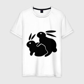 Мужская футболка хлопок с принтом Кролики в Екатеринбурге, 100% хлопок | прямой крой, круглый вырез горловины, длина до линии бедер, слегка спущенное плечо. | зайцы | кролик | кролики