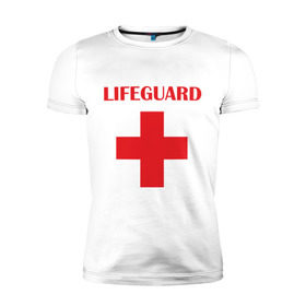 Мужская футболка премиум с принтом Спасатель в Екатеринбурге, 92% хлопок, 8% лайкра | приталенный силуэт, круглый вырез ворота, длина до линии бедра, короткий рукав | lifeguard | врачь | доктор | красный крест | медик | медицина | спасатель