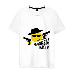 Мужская футболка хлопок с принтом Смайл Гангстер в Екатеринбурге, 100% хлопок | прямой крой, круглый вырез горловины, длина до линии бедер, слегка спущенное плечо. | 