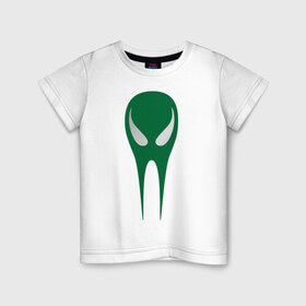 Детская футболка хлопок с принтом Зеленый череп в Екатеринбурге, 100% хлопок | круглый вырез горловины, полуприлегающий силуэт, длина до линии бедер | гуманоид | зеленый череп | инопланетянин | нло | пришелец | череп