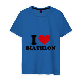 Мужская футболка хлопок с принтом Я люблю Биатлон — I love Biathlon в Екатеринбурге, 100% хлопок | прямой крой, круглый вырез горловины, длина до линии бедер, слегка спущенное плечо. | Тематика изображения на принте: биатлон | биатлонисты | я люблю