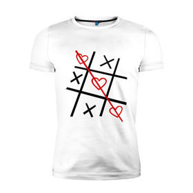 Мужская футболка премиум с принтом Крестики нолики в Екатеринбурге, 92% хлопок, 8% лайкра | приталенный силуэт, круглый вырез ворота, длина до линии бедра, короткий рукав | крестики | нолики | сердечки