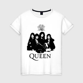 Женская футболка хлопок с принтом Queen All в Екатеринбурге, 100% хлопок | прямой крой, круглый вырез горловины, длина до линии бедер, слегка спущенное плечо | freddie mercury | heavy metal | queen | rock | группа queen | квин | куин | логотип | меркури | меркюри | музыка | рок | рок группа | рок группы | фредди меркьюри | фреди | хэви метал