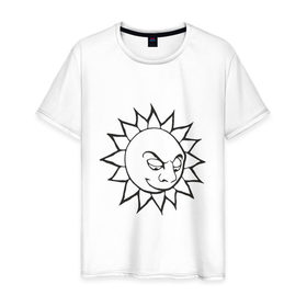 Мужская футболка хлопок с принтом Солнце смотрит скептически в Екатеринбурге, 100% хлопок | прямой крой, круглый вырез горловины, длина до линии бедер, слегка спущенное плечо. | sun | взгляд | космос | солнце