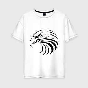 Женская футболка хлопок Oversize с принтом Орел голова перья в Екатеринбурге, 100% хлопок | свободный крой, круглый ворот, спущенный рукав, длина до линии бедер
 | tribal | орел | перья | птица | трайблы | узор