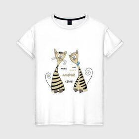 Женская футболка хлопок с принтом Котики murr murr в Екатеринбурге, 100% хлопок | прямой крой, круглый вырез горловины, длина до линии бедер, слегка спущенное плечо | love | murr | киса | котики | коты | кошка котя | кошки | любовь | мур