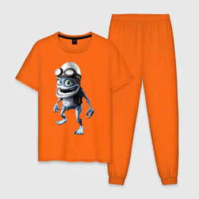 Мужская пижама хлопок с принтом Crazy frog в Екатеринбурге, 100% хлопок | брюки и футболка прямого кроя, без карманов, на брюках мягкая резинка на поясе и по низу штанин
 | Тематика изображения на принте: crazy frog | крейзи фрог | крэйзи фрог | лягушка