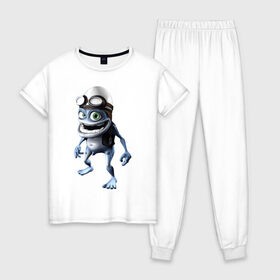 Женская пижама хлопок с принтом Crazy frog в Екатеринбурге, 100% хлопок | брюки и футболка прямого кроя, без карманов, на брюках мягкая резинка на поясе и по низу штанин | crazy frog | крейзи фрог | крэйзи фрог | лягушка
