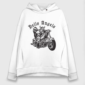 Женское худи Oversize хлопок с принтом Hells Angels в Екатеринбурге, френч-терри — 70% хлопок, 30% полиэстер. Мягкий теплый начес внутри —100% хлопок | боковые карманы, эластичные манжеты и нижняя кромка, капюшон на магнитной кнопке | ад | ангел | байк