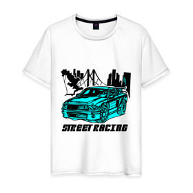 Мужская футболка хлопок с принтом Street racing American car в Екатеринбурге, 100% хлопок | прямой крой, круглый вырез горловины, длина до линии бедер, слегка спущенное плечо. | 