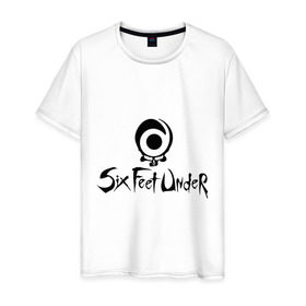 Мужская футболка хлопок с принтом Six Feet Under в Екатеринбурге, 100% хлопок | прямой крой, круглый вырез горловины, длина до линии бедер, слегка спущенное плечо. | dea | rock | six feet under | дэт метал | логотип | рок