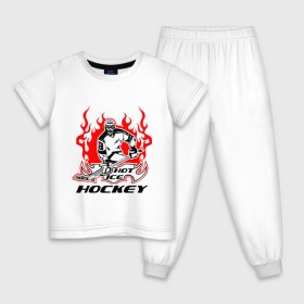 Детская пижама хлопок с принтом Жаркий лёд хоккея в Екатеринбурге, 100% хлопок |  брюки и футболка прямого кроя, без карманов, на брюках мягкая резинка на поясе и по низу штанин
 | ice hockey | жаркий дед | огонь | пламя | хоккеист | хоккей | шайба