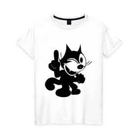 Женская футболка хлопок с принтом Cat Fekix в Екатеринбурге, 100% хлопок | прямой крой, круглый вырез горловины, длина до линии бедер, слегка спущенное плечо | Тематика изображения на принте: felix | кот феликс | феликс