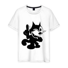 Мужская футболка хлопок с принтом Cat Fekix в Екатеринбурге, 100% хлопок | прямой крой, круглый вырез горловины, длина до линии бедер, слегка спущенное плечо. | felix | кот феликс | феликс