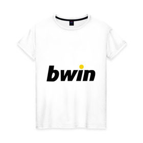 Женская футболка хлопок с принтом Bwin в Екатеринбурге, 100% хлопок | прямой крой, круглый вырез горловины, длина до линии бедер, слегка спущенное плечо | bwin | букмейкеры | букмекеры | выигрыш | контора | ставки