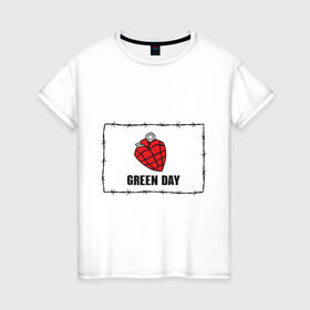 Женская футболка хлопок с принтом Green Day (2) в Екатеринбурге, 100% хлопок | прямой крой, круглый вырез горловины, длина до линии бедер, слегка спущенное плечо | 