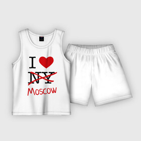 Детская пижама с шортами хлопок с принтом I love Moscow (2) в Екатеринбурге,  |  | Тематика изображения на принте: i love | i love moscow | i love new york | moscow | new york | москва | нью йорк | столица | я люблю москву | я люблю нью йорк