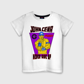 Детская футболка хлопок с принтом Джон Сина. NEVER GIVE UP в Екатеринбурге, 100% хлопок | круглый вырез горловины, полуприлегающий силуэт, длина до линии бедер | Тематика изображения на принте: джон сина