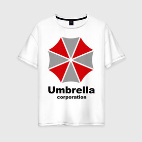 Женская футболка хлопок Oversize с принтом Umbrella corporation в Екатеринбурге, 100% хлопок | свободный крой, круглый ворот, спущенный рукав, длина до линии бедер
 | resident evil | umbrella corporation | амбрелла | корпорация | логотип | обитель зла