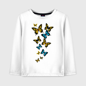 Детский лонгслив хлопок с принтом Полет бабочки в Екатеринбурге, 100% хлопок | круглый вырез горловины, полуприлегающий силуэт, длина до линии бедер | бабочки | животные | насекомые | полет бабочки