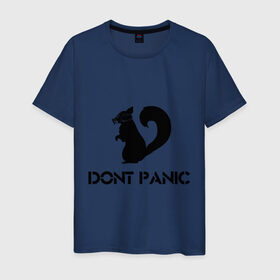 Мужская футболка хлопок с принтом Don`t panic в Екатеринбурге, 100% хлопок | прямой крой, круглый вырез горловины, длина до линии бедер, слегка спущенное плечо. | dont panic | без паники | белка | противогаз
