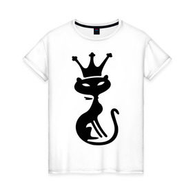 Женская футболка хлопок с принтом Кошка королева в Екатеринбурге, 100% хлопок | прямой крой, круглый вырез горловины, длина до линии бедер, слегка спущенное плечо | cat | девушкам | для девушек | королева | корона | кошка | кошки | царица | черная кошка