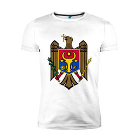 Мужская футболка премиум с принтом Молдавия герб в Екатеринбурге, 92% хлопок, 8% лайкра | приталенный силуэт, круглый вырез ворота, длина до линии бедра, короткий рукав | герб | герб молдавии | молдавия | молдавия герб