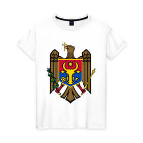 Женская футболка хлопок с принтом Молдавия герб в Екатеринбурге, 100% хлопок | прямой крой, круглый вырез горловины, длина до линии бедер, слегка спущенное плечо | герб | герб молдавии | молдавия | молдавия герб