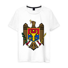 Мужская футболка хлопок с принтом Молдавия герб в Екатеринбурге, 100% хлопок | прямой крой, круглый вырез горловины, длина до линии бедер, слегка спущенное плечо. | герб | герб молдавии | молдавия | молдавия герб