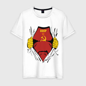 Мужская футболка хлопок с принтом Рожденный в СССР в Екатеринбурге, 100% хлопок | прямой крой, круглый вырез горловины, длина до линии бедер, слегка спущенное плечо. | молот | рожден | рожденный | серп | советский | социализм | союз | ссср