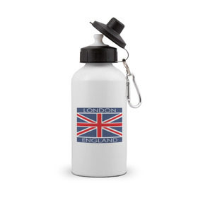 Бутылка спортивная с принтом London - Лондон с флагом Англии в Екатеринбурге, металл | емкость — 500 мл, в комплекте две пластиковые крышки и карабин для крепления | лондон
