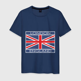 Мужская футболка хлопок с принтом London - Лондон с флагом Англии в Екатеринбурге, 100% хлопок | прямой крой, круглый вырез горловины, длина до линии бедер, слегка спущенное плечо. | лондон